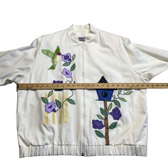 Vintage Southern Stitches & More Cotton Hummingbird Embroidered Jacket Lined L - Picture 10 of 14